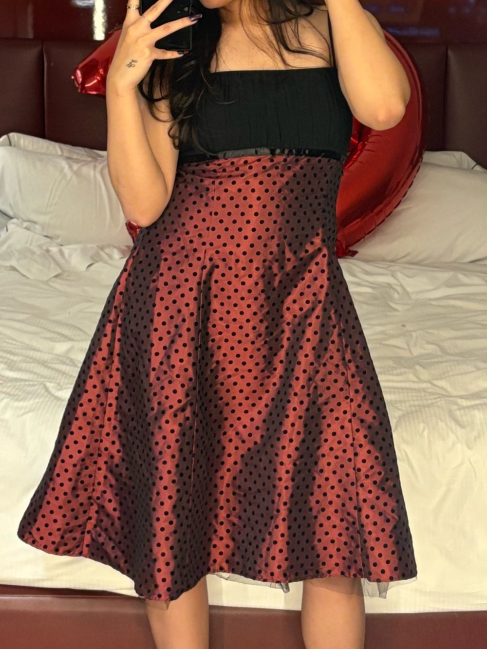 Jessica Red Polka Dot Skater Skirt with Black Dots - Picture 2 of 3